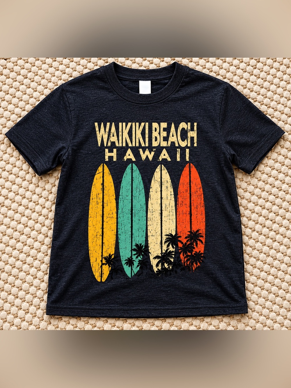 Waikiki Beach Hawaii Surf Tee – Youth Small | Vintage Style Graphic T-Shirt